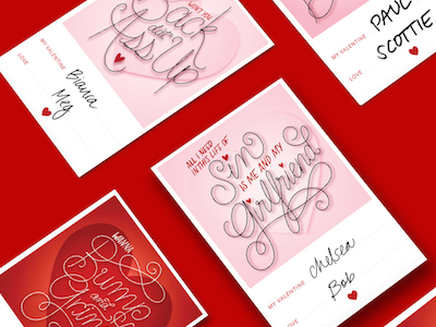 Valentine Cards color handdrawn lettering typography valentines