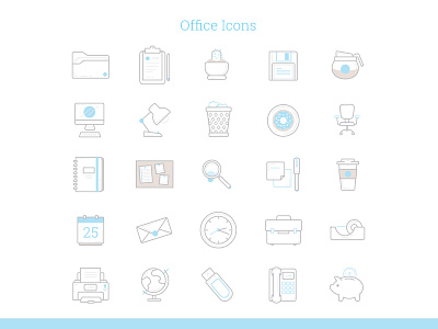 Office Icons blue coffee computer files icon office paperwork simple work