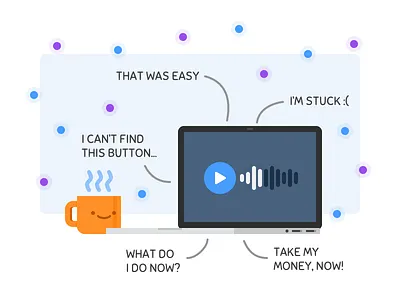 Above The Fold Illustration (Update) feedbacks illustration laptop mug orbs play recording testing user wip