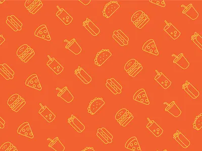 Fast Food Pattern burger burrito drink food hot dog illustration orange pattern pizza taco vector yellow