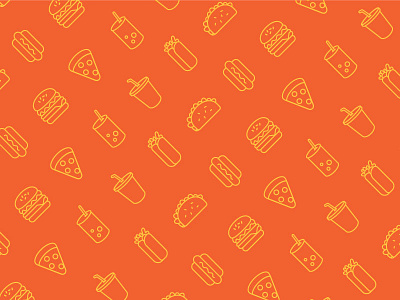 Fast Food Pattern burger burrito drink food hot dog illustration orange pattern pizza taco vector yellow