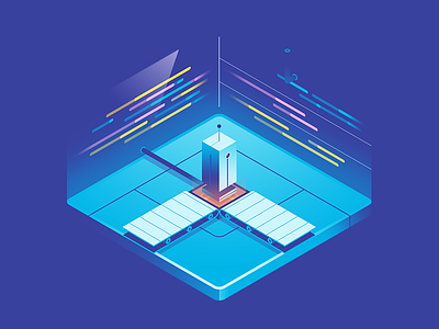 Style Exploration One - Harmonization Layer crawler data futuristic gradient illustration isometric robot scan screens