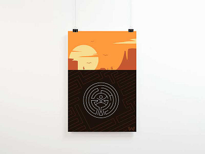 West World - Season 1 art card cloud flat illustration maze minimal simple sunset vector western westword