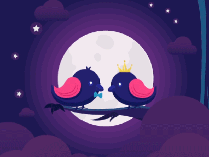 Valentine's Day animation birds clouds dark flat gif hearts illustration love motion design stars valentine day