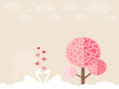 Swans In Love abstract ball card heart holiday illustration love lovers swans tree