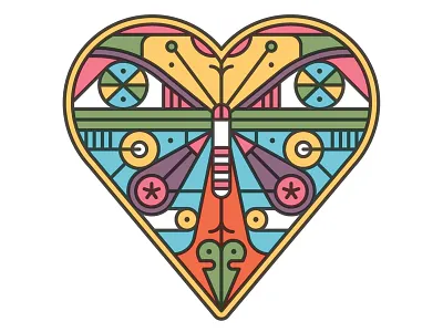 Heart butterfly card design flat graphic illustration nature pattern plant retro vector vintage