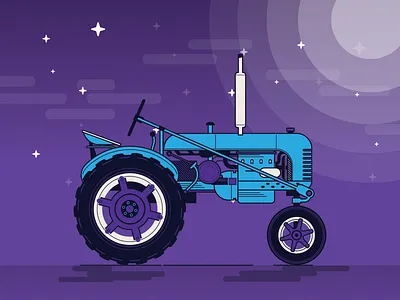 Tractor 2d blue farm flat illustration nature night outline purple tractor