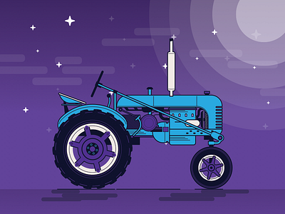 Tractor 2d blue farm flat illustration nature night outline purple tractor