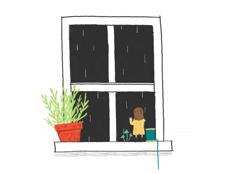 Rainy girl illustration rain window