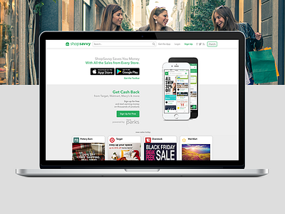 ShopSavvy Home Page Design cash back shopping ui design