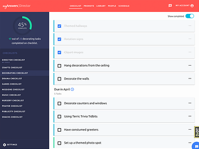 Director | VBS Management Web App app checklist css director django management progress sass tasks vbs web