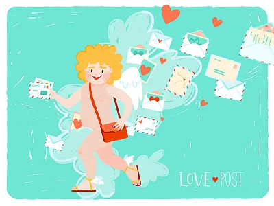 Cupid Love Post cupid illustration letter love mail post postcard romance valentines day сard