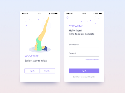 Daily UI :: 001 app daily gradient ios login minimal register signup ui ux yoga