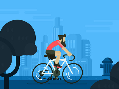 Hipster cyclist 2d animation beard bike cycle cyclist flat hipster illustration skyline