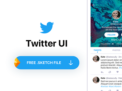 Twitter UI Free android app concept flat free redesign sketch social twitter ui vector visual design