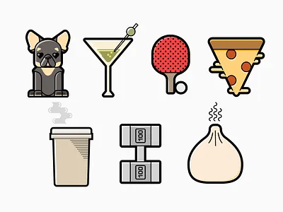 Things We Love cocktail coffee dumpling fitness french bulldog frenchie latte ping pong pizza valentine weights working out