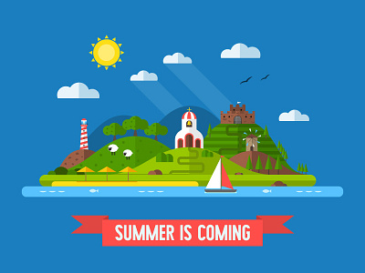 Travel Summer Island Landscape background flat design island landscape sea summer travel trip vacation