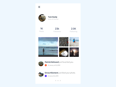 Profile app clean flat mobile profile social ui white