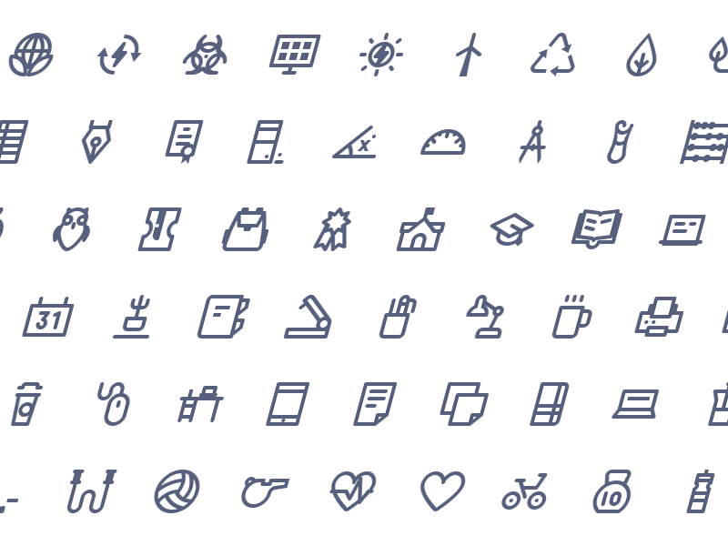 Icons set [Work in progress] ball epiccoders heart icon set icons plane printer radioactive recycle