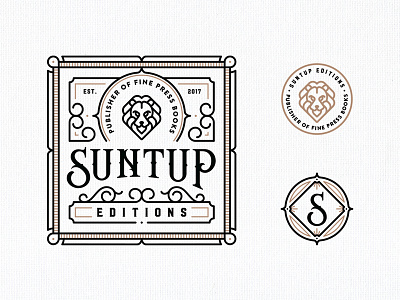 Suntup Editions branding handcrafted lettering line art lion logo mark mascot monogram outline symbol typography