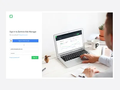 Sign In email input field log in password platform sign in sign up zentrick