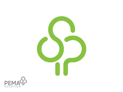 Pema Solution brand green line logo minimal monogram ps solution tree type