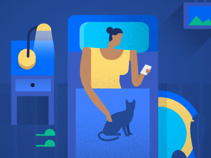 Night Shift Insomnia 2d after effects animated bed cat facebook gif phone