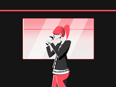 Coffe in train character coffee girl monochromatic red train vector