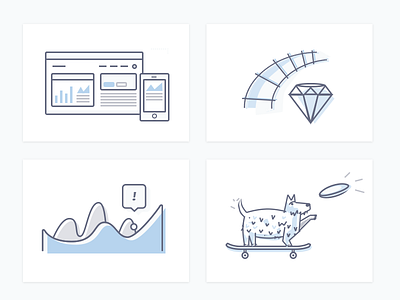 04 Tile Icons (b) chart data visualization dog friendship frisbee gem icon illustration ruby on rails skateboard user interface