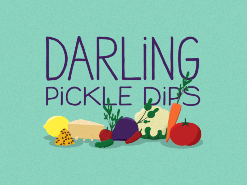 Darling Pickle Dips carrot cauliflower cheese cilantro illustration jalapeno lemon mustard onion pickle tomato vegetables