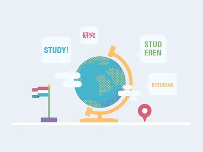 International students flag flat global globe international location onefold pattern pin students study university