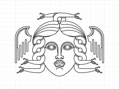 Gorgon WIP drawing gorgon illustration label line art logo outline