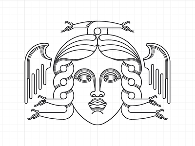 Gorgon WIP drawing gorgon illustration label line art logo outline