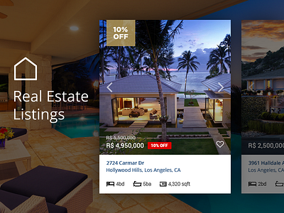 Real Estate Listings cards design estate homes listings properties real realty ui ux