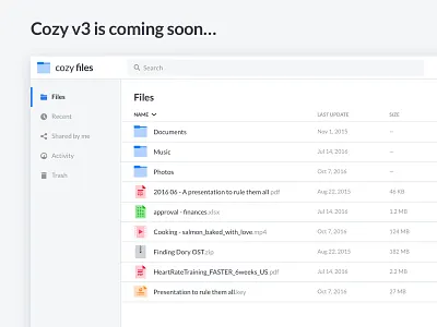 Cozy Files files folder icons list manage sidebar