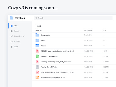 Cozy Files files folder icons list manage sidebar