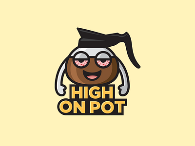 High on Pot cartoon comic coffee pot drug high enamel pin enjoy life illustration illustrative joke fun funny lapel clothing smoke marijuana smoke smoking stoned eye weed canabis