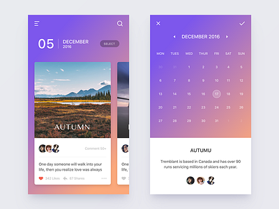 Home & Select Date app calendar card clean design ios ui