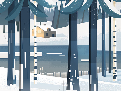 Kashubia cabin forest illustration kaszuby lake winter woods