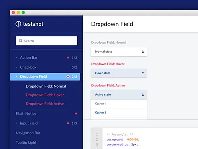TestShot Visual Direction #1 dropdown sidebar testshot ui user interface ux visual design web app web ui