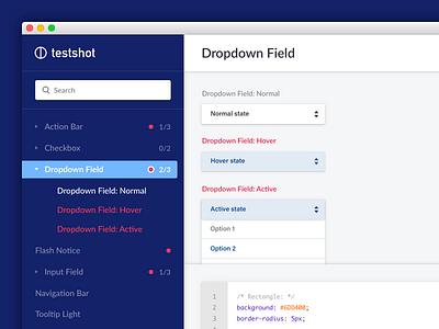 TestShot Visual Direction #1 dropdown sidebar testshot ui user interface ux visual design web app web ui