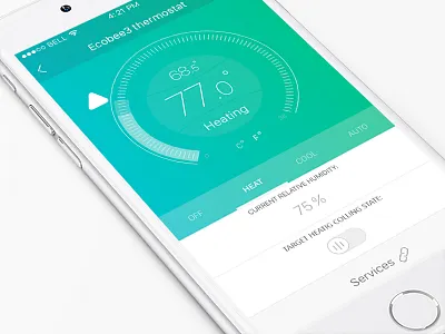 Control for HomeKit app green home homekit navigation remote simple smart home thermostat ui ux white