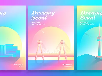 Dreamy Seoul building city color gradient korea light seoul shine