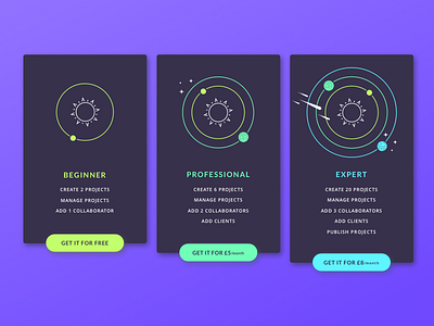 Pricing plan cards cards flat illustration plan planets price table pricing solar system subscription ui ux web design