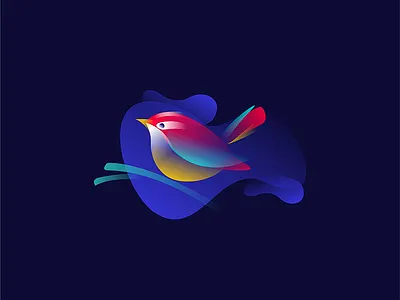 Red Finch bird blue gradient icon illustration logo mark nature symbol