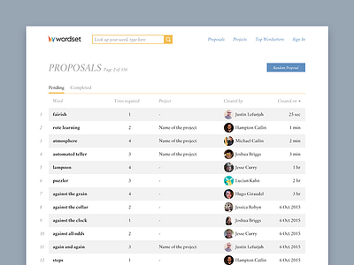 Wordset - Proposals contribution dictionary list minimal proposals tab table typography ui web wordset