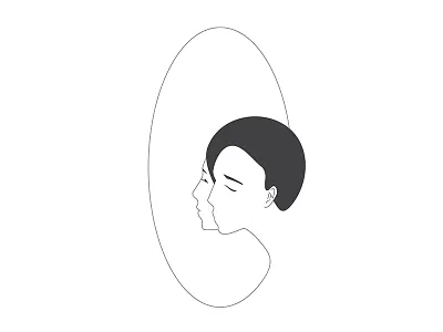 Mirror blackandwhite face flat illustration lineart minimal profile vector