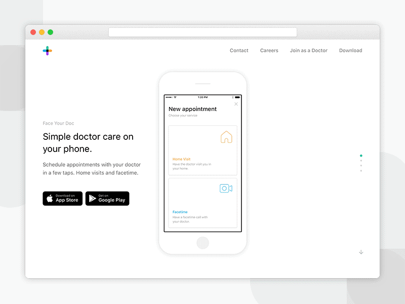 Landing Page Scroll app doctor elements facetime floating landing minimal page simple