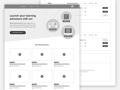 Wireframes black and white elearning grayscale icon library plan video website wireframes