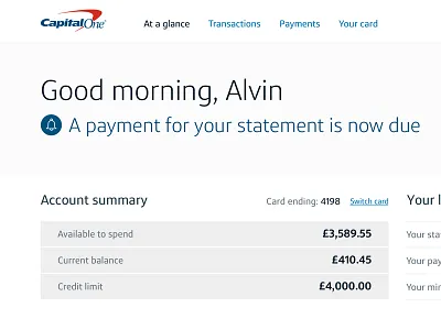 At a glance - servicing concept card credit design finance message money notification payment servicing user experience ux visual